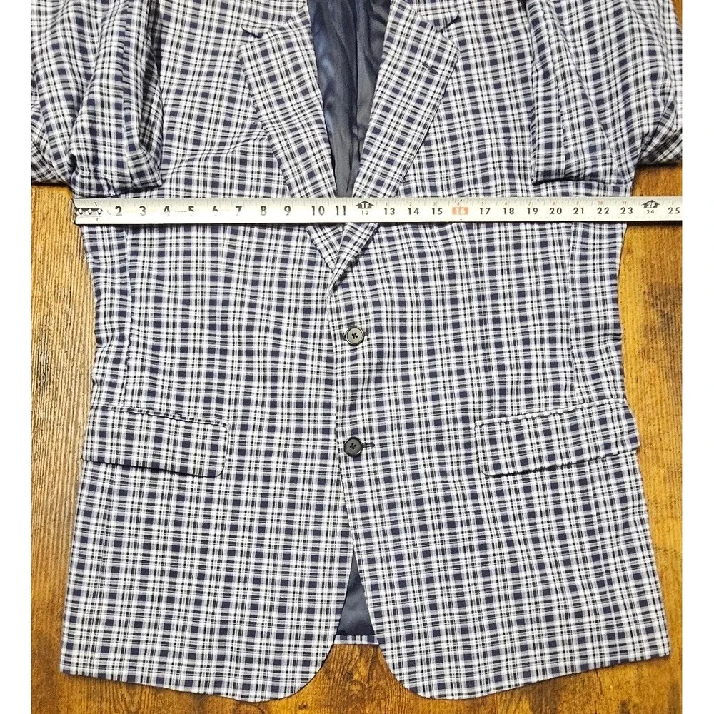 Jos. A. Bank Mens Navy White Plaid Two Button Blazer Sport Coat Jacket